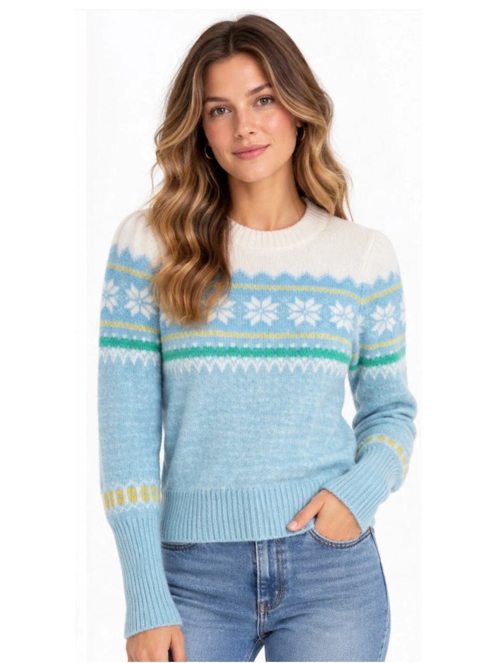 J. Crew Mint Fair Isle Crewneck Sweater // Size Large Merino Wool Alpaca
